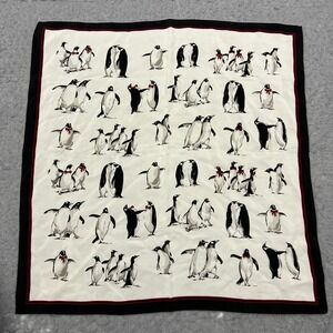 Talbots Handkerchief 100% Silk Square Scarf Posh Penguin Satin 21.5" White Italy